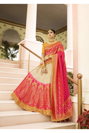 Pink with White Color Designer Jacquard Lehenga Choli 